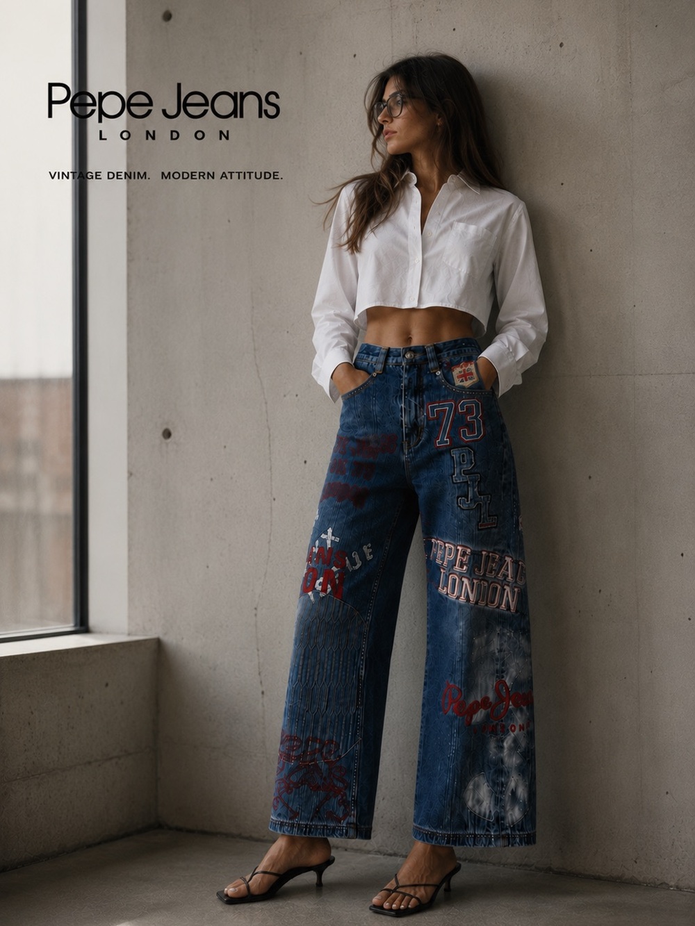 Rare Y2K Pepe Jeans London Embroidered Patchwork Jeans High Rise size 24